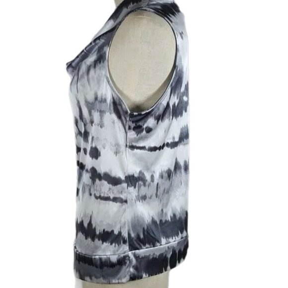 NWT Alfani Petite Medium Cowl Neck Blouse Gray White Tie Dye Print PM - Picture 4 of 11